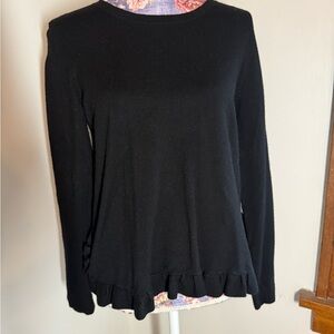 Adrianna Papell Black Ruffle Hem Blouse